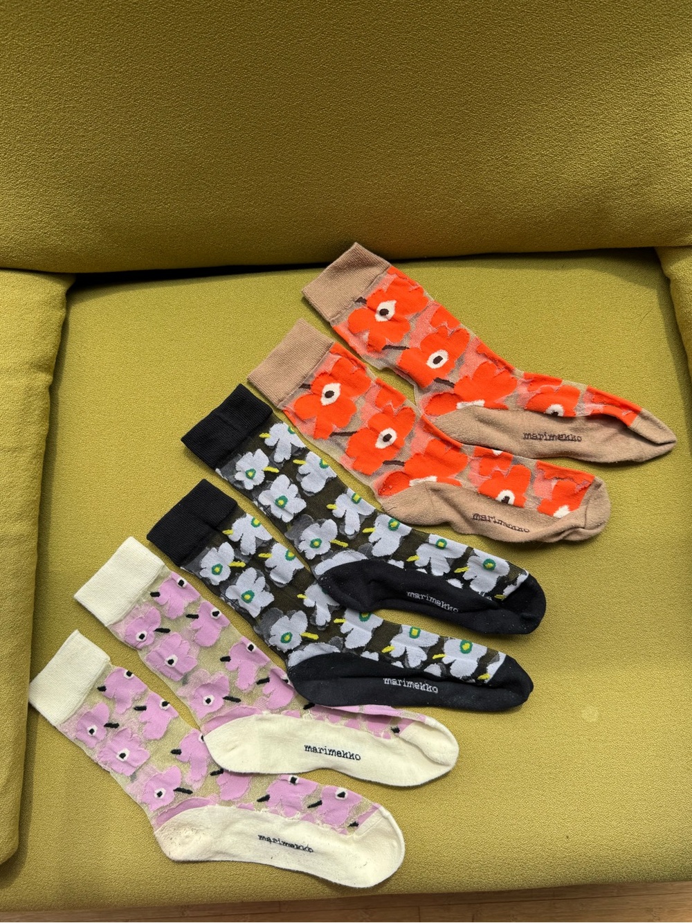 Bundle of 3 Marimekko Unikko Floral Pattern Sheer Socks